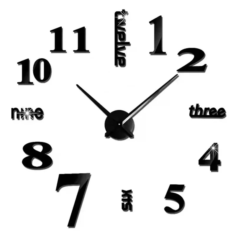 Large 3D acrylic wall clock with mirror effect
