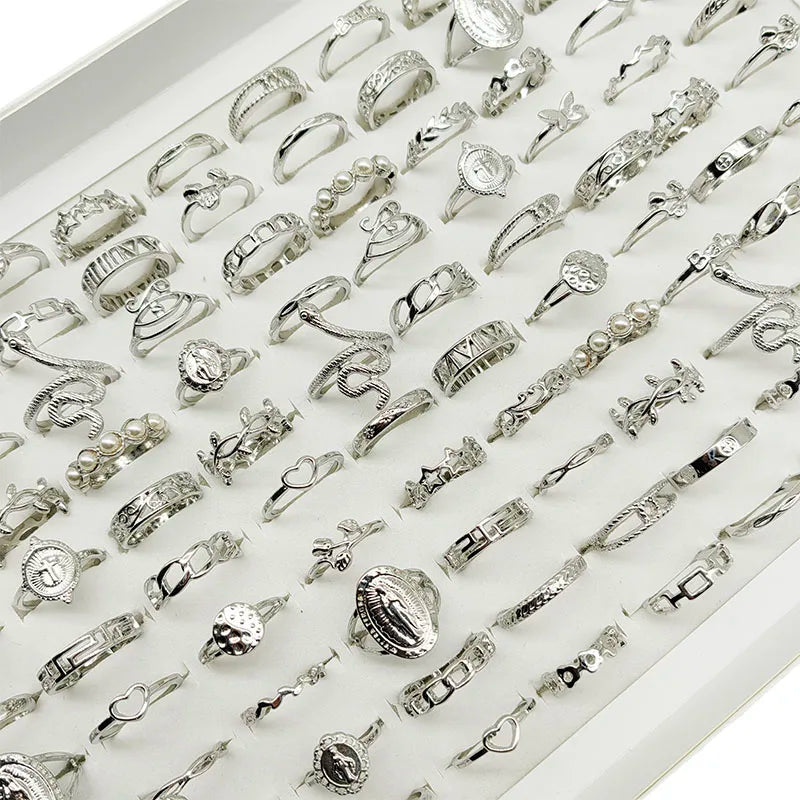 30pcs Alloy Ring Set for Women, Flower, Skull & Animal Designs