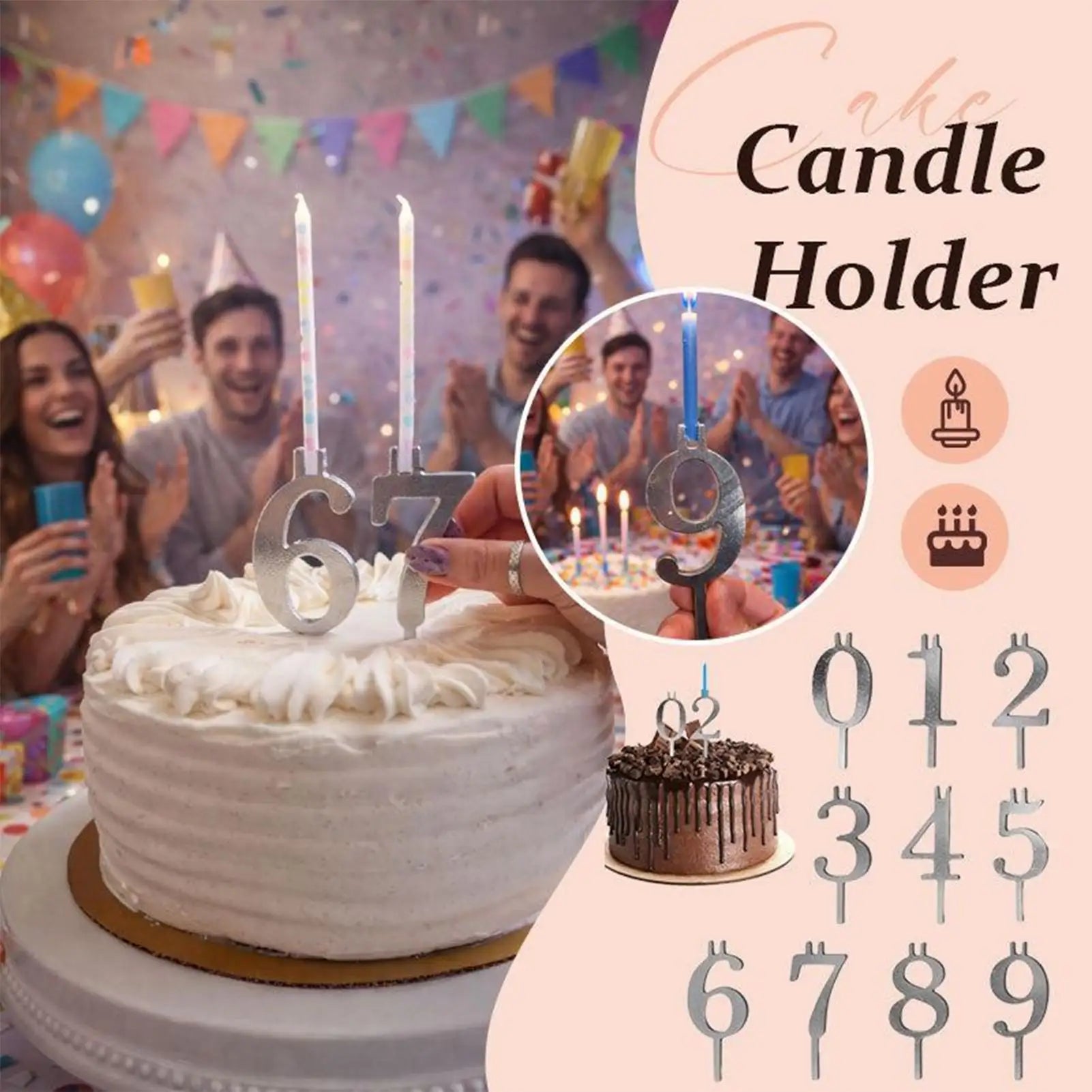Number candlesticks for birthday cakes | Reusable metal decoration set from 0 to 9