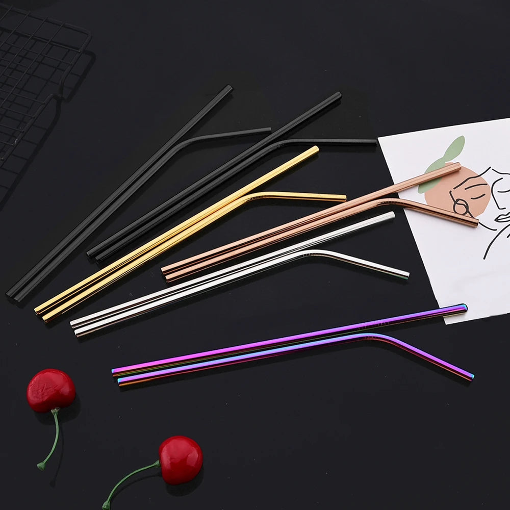 Gold Stainless Steel Reusable Straws Set