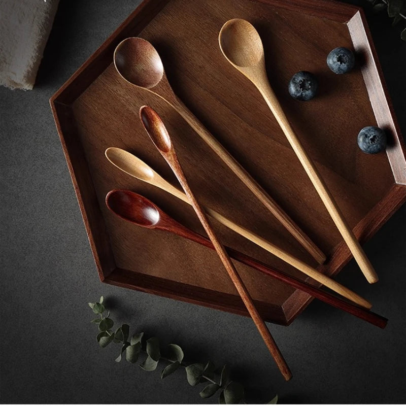 Wooden spoon with long handle for coffee