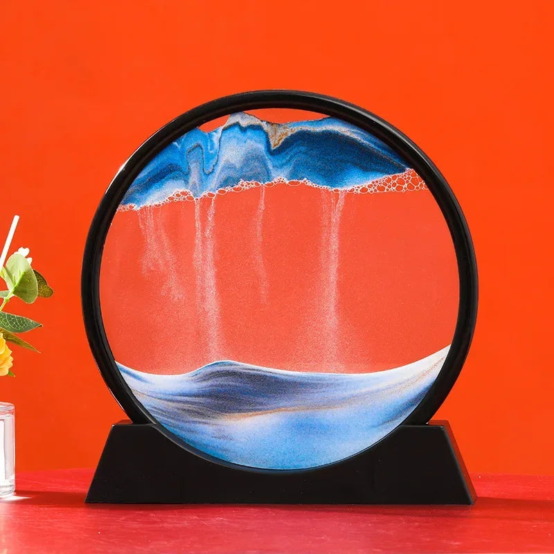 3D Moving Sand Picture, Nordic Style Round Kinetic Art, Decorative Hourglass for Desk, Original Home Decor Gift