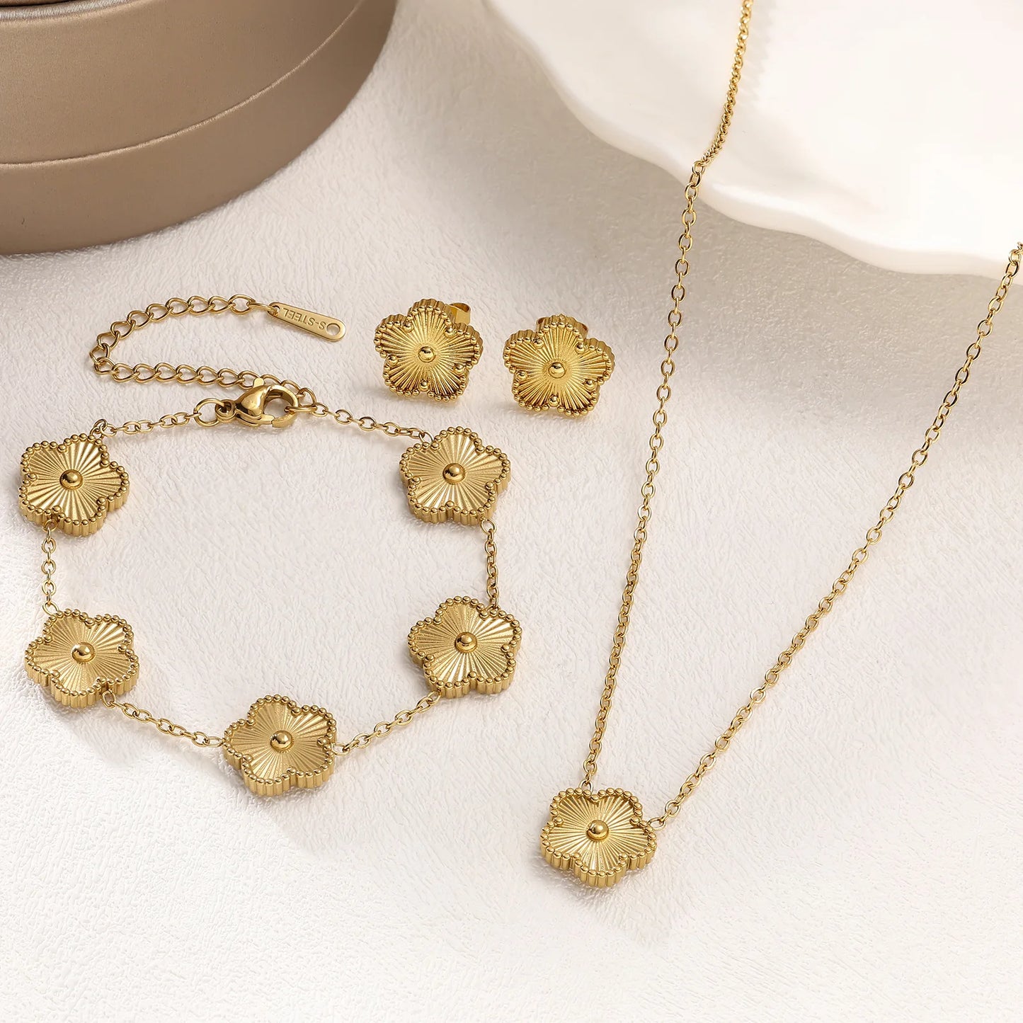 Women's Jewelry Set | Luxury Necklace, Bracelet and Earrings with Plum Blossom Design, Ideal Gift