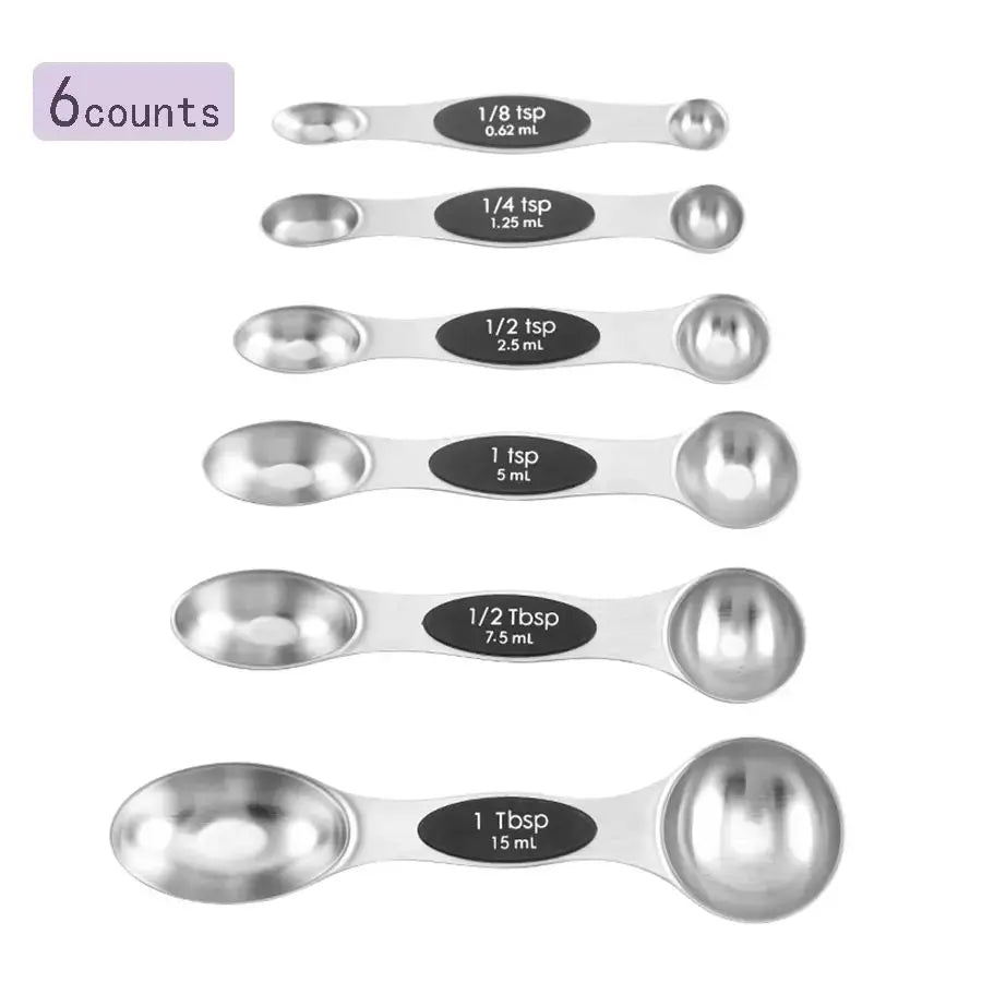Double-Sided Magnetic Measuring Spoons, Stainless Steel and Stackable