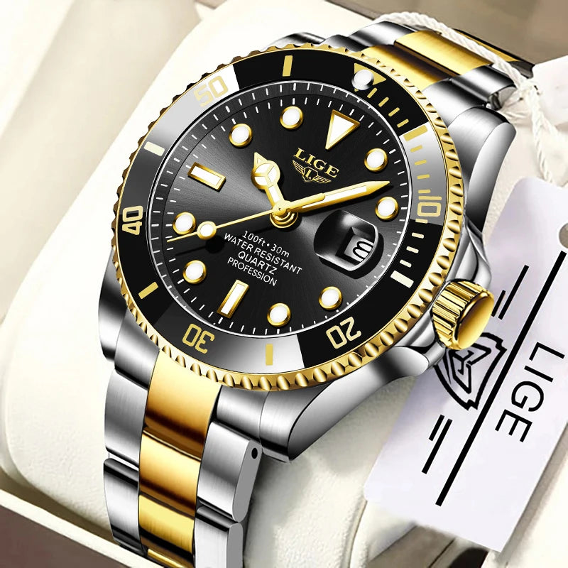 LIGE Men's Waterproof Diver Quartz Watch