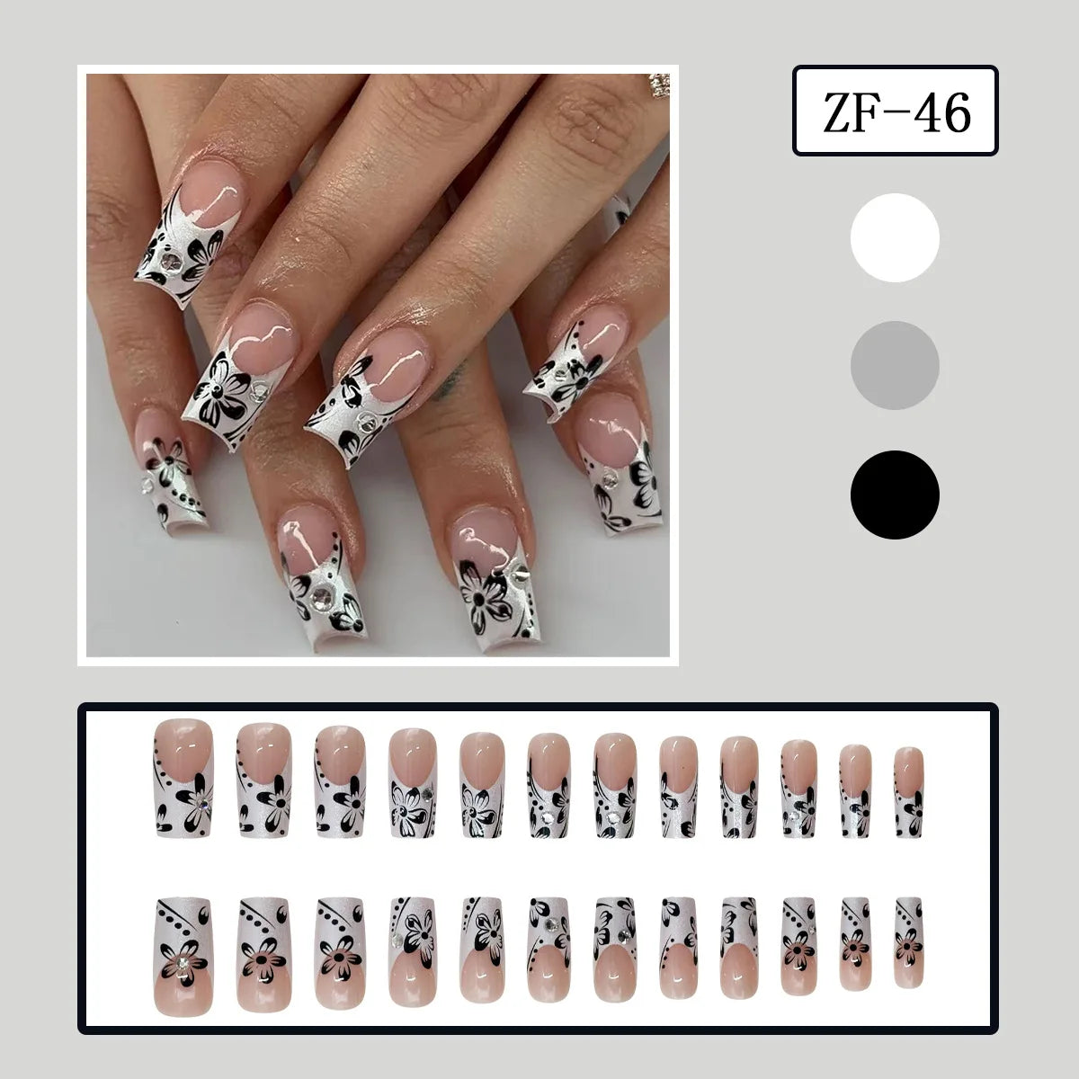 Y2K press on nails black French tips