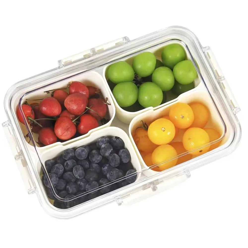 Snack Container with 4 Compartments | Organizer with Lid