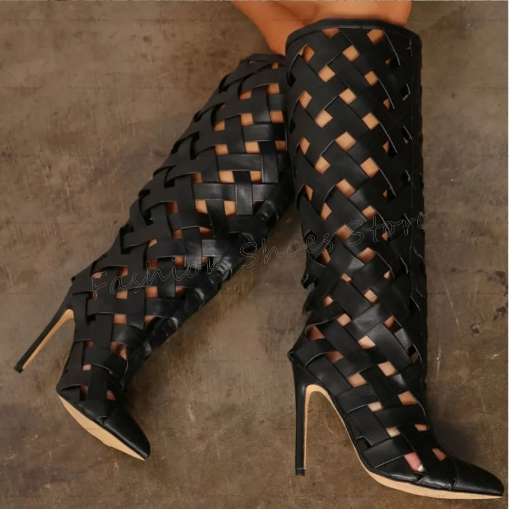 Womens Heeled Ankle Boots | Pointed Toe Cross Strap